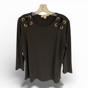 Michael Kors Elegant Classic Black Blouse Gold Eyelets Large Timeless
